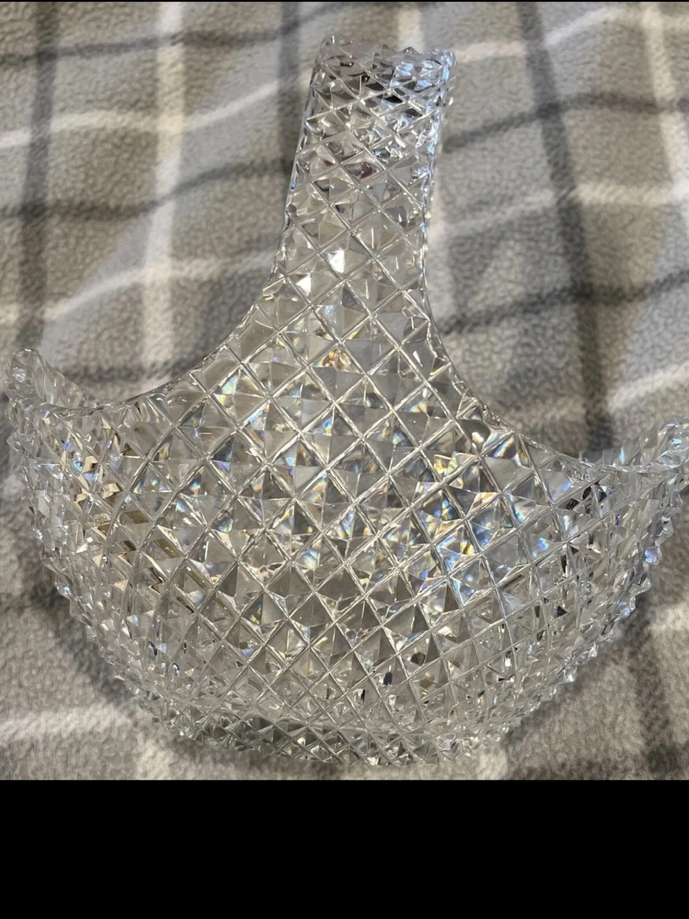 Clear Diamond-Cut Glass Basket Vase - Decorative Home Accent